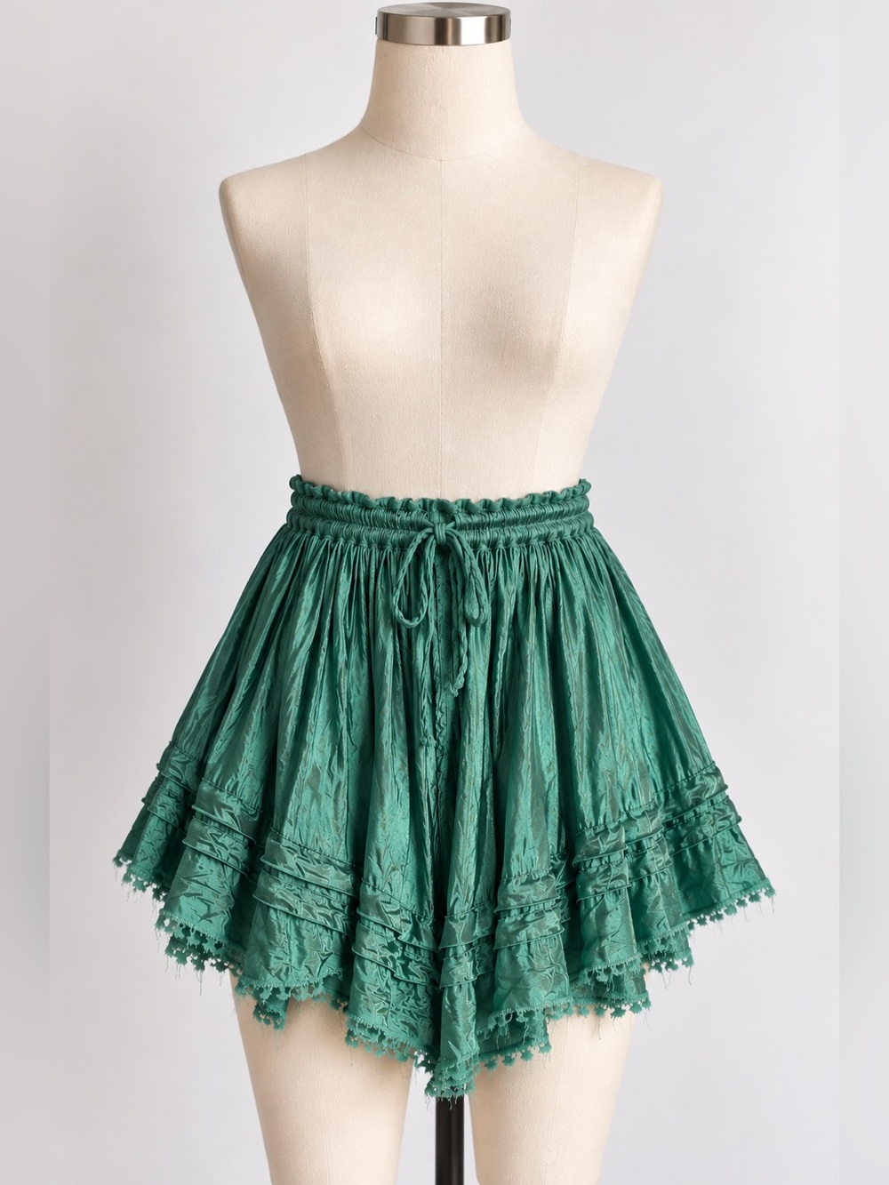 Free People FP One Teal Green Boho Tiered Raw Hem Skirt Size M